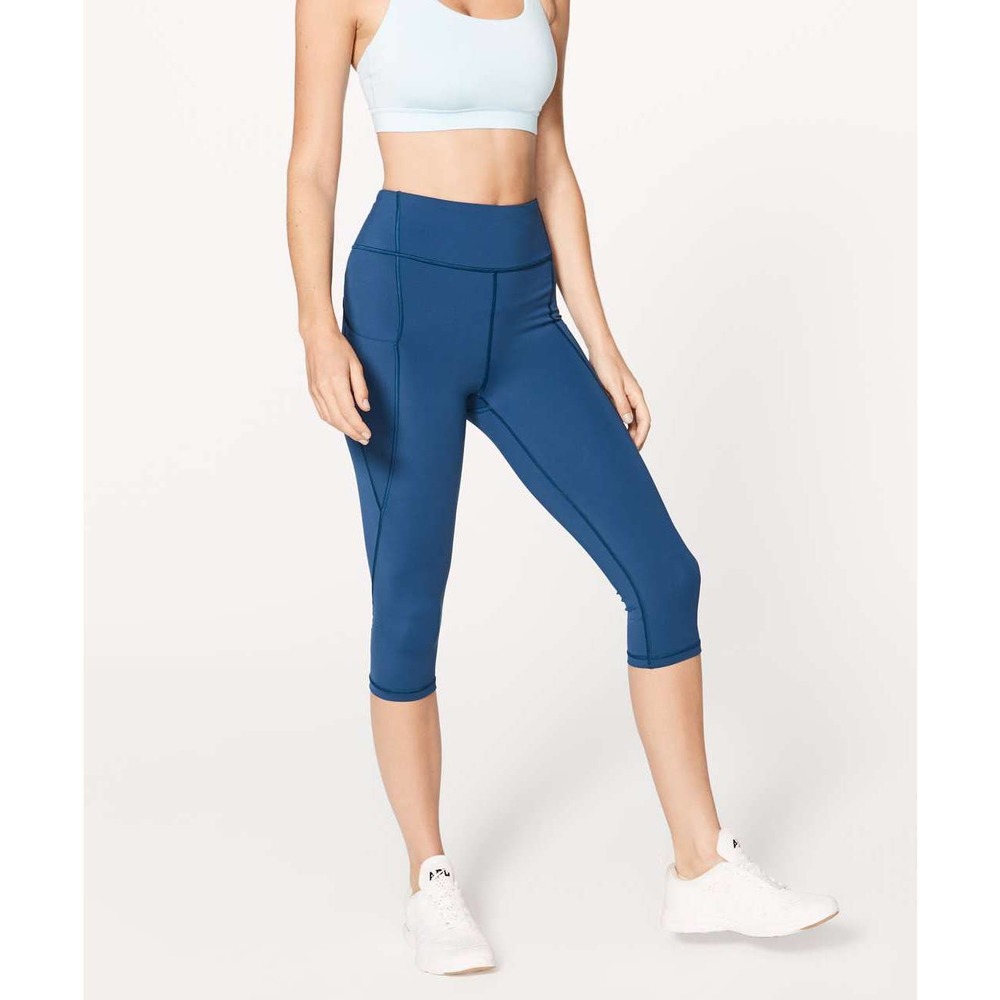 Lululemon Break Free Crop Leggings Women's 2 Blue Pocket Nulux 17" Night Tide